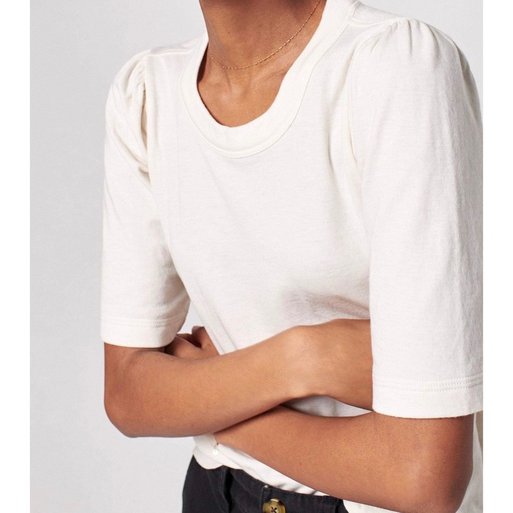 Faherty Cloud Puff Sleeve Tee White Pima Cotton Womens Small